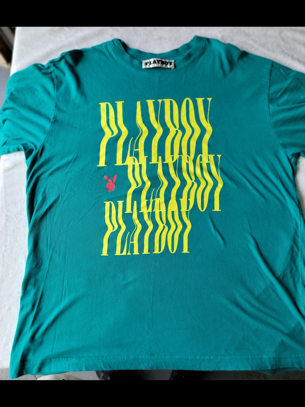 PacSun Teal Graphic Playboy Tee with Yellow Logo